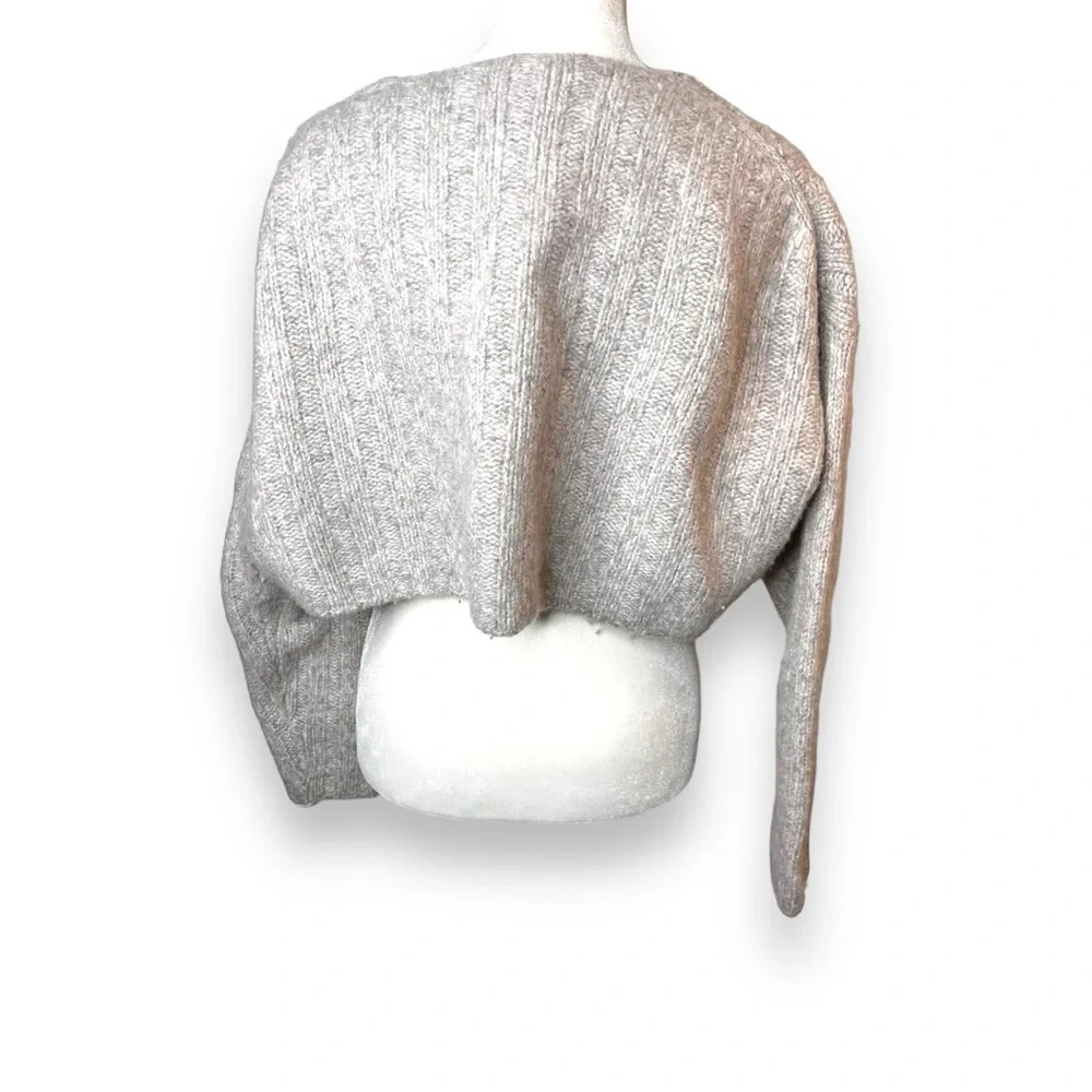 Zara Wool Blend Ribbed V-Neck Sweater Cream Cropped Knit Cozy Size M